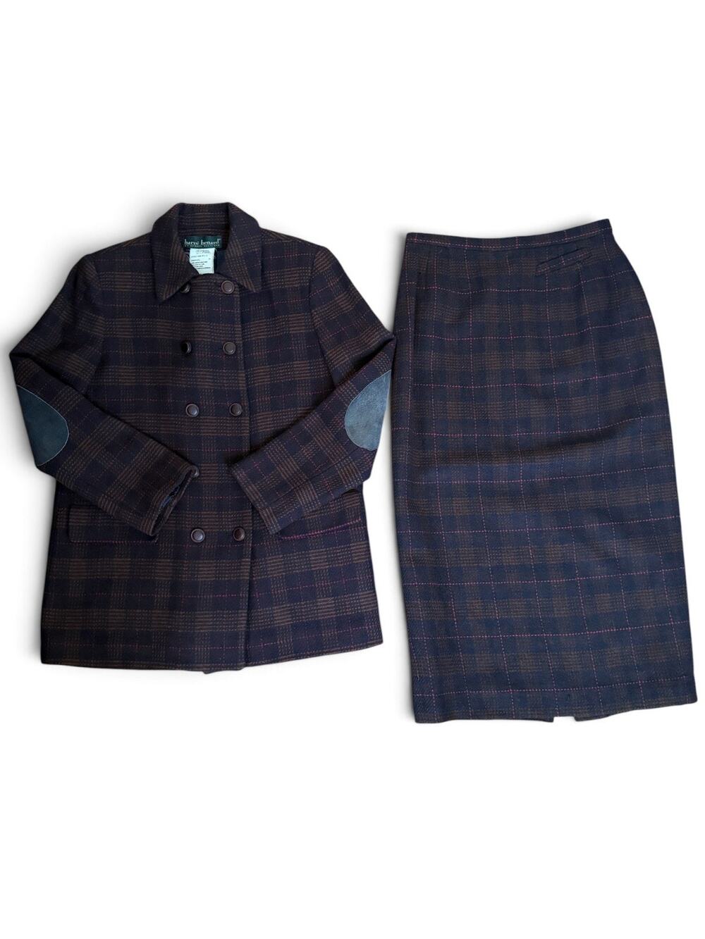 Vintage 80s Harve Benard 100% Wool Plaid Power Skirt Suit Set | Womens Small